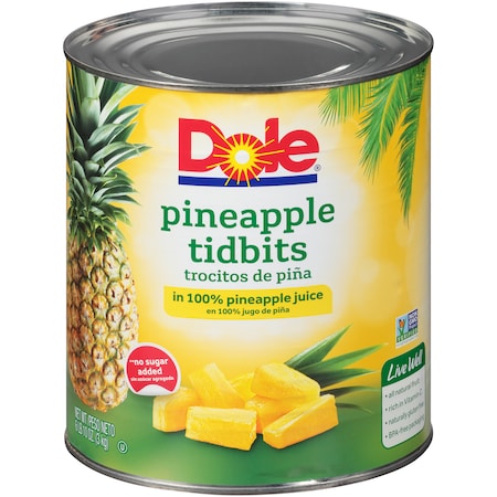 Dole Dole Pineapple Tidbits In Juice 100 oz. Can, PK6 00553